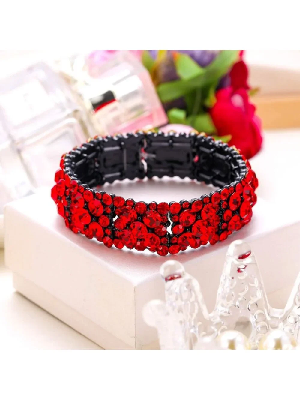 Elegant Round Austrian Crystal Bridal Stretch Bracelet - Women's Fashion Jewelry